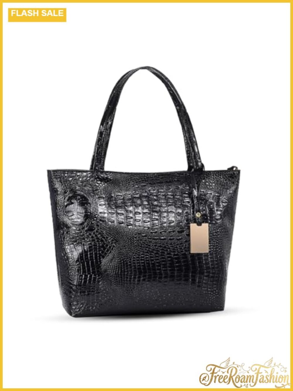Large Capacity Crocodile Print Leather Tote Bag Zipper Shoulder Bag